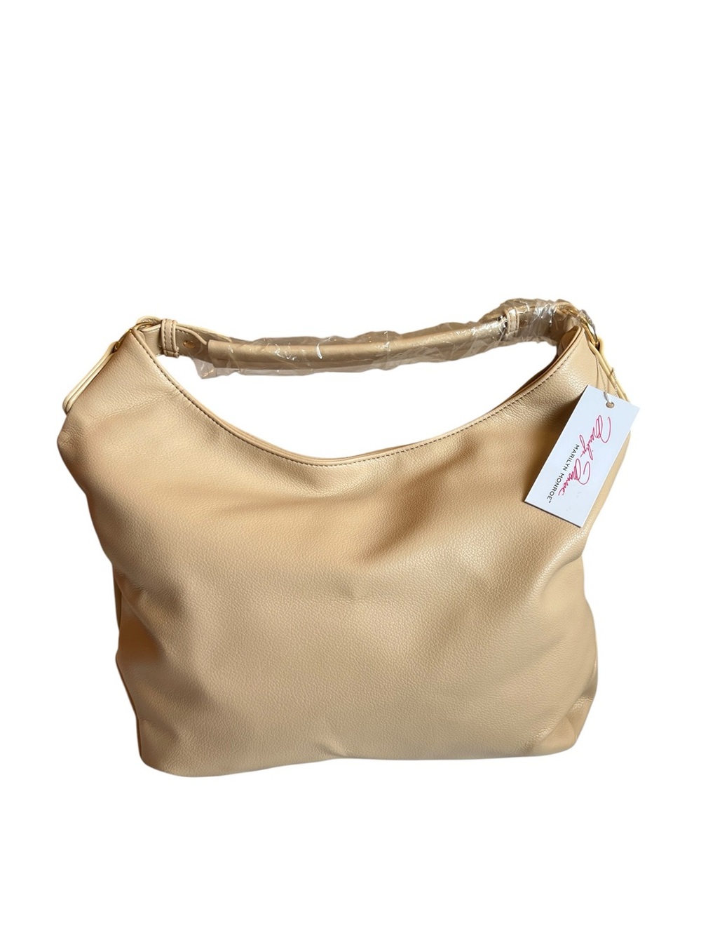 Marilyn Monroe Crescent Hobo Shoulder Bag Tan Beige Pebbled Leather - NWT